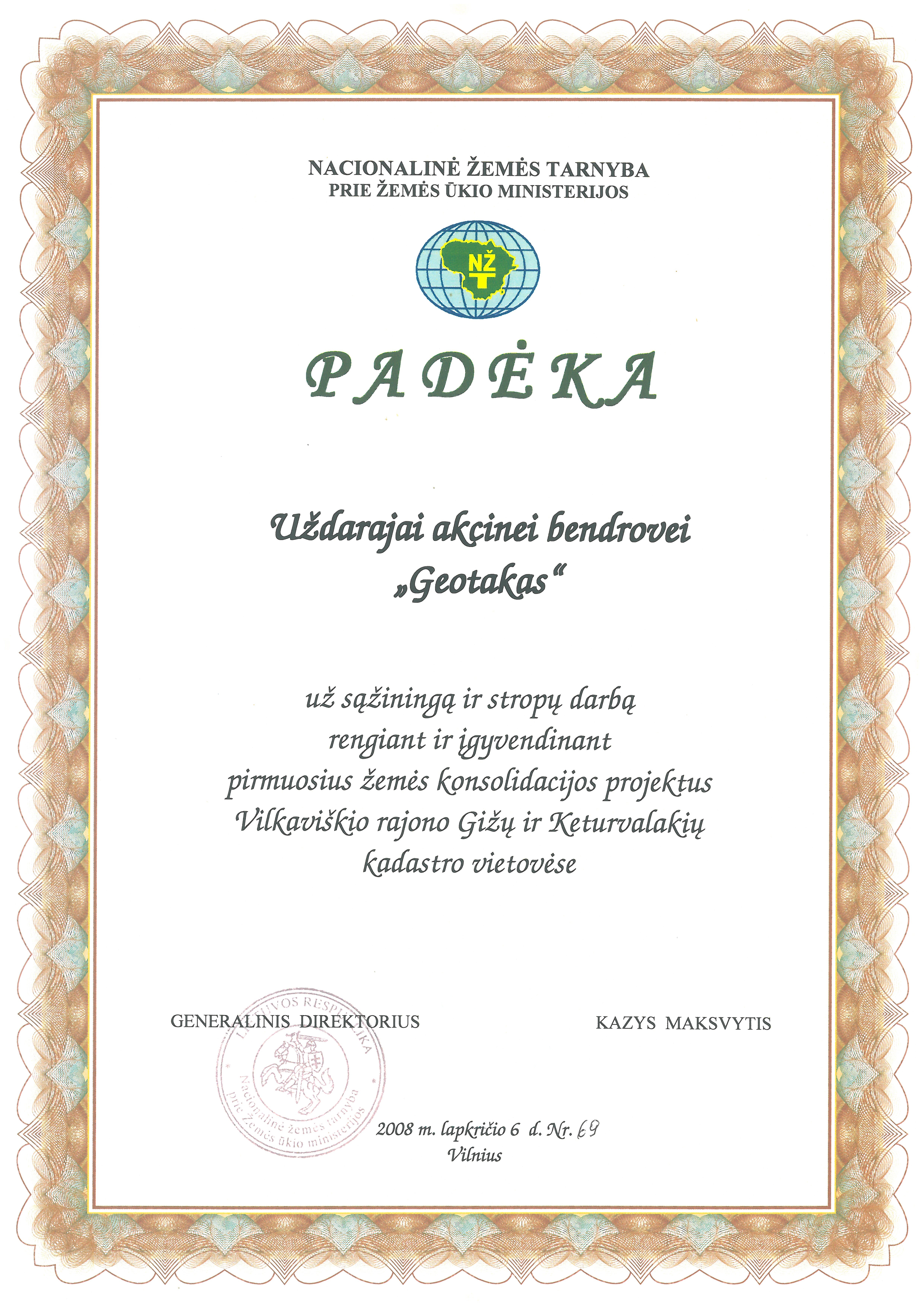 UAB Geotakas padėka už sąžiningą ir stropų darbą